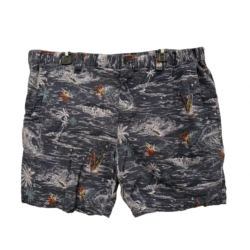 Lucky Brand Mens Navy Tropical Hawaiian Surf Print Linen Blend Shorts Size 36